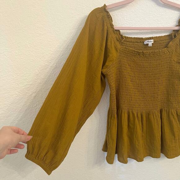 Madewell Lucie Smocked Peplum Top Size 4 Milkmaid Cottage Cotton Mustard Yellow - Picture 4 of 8